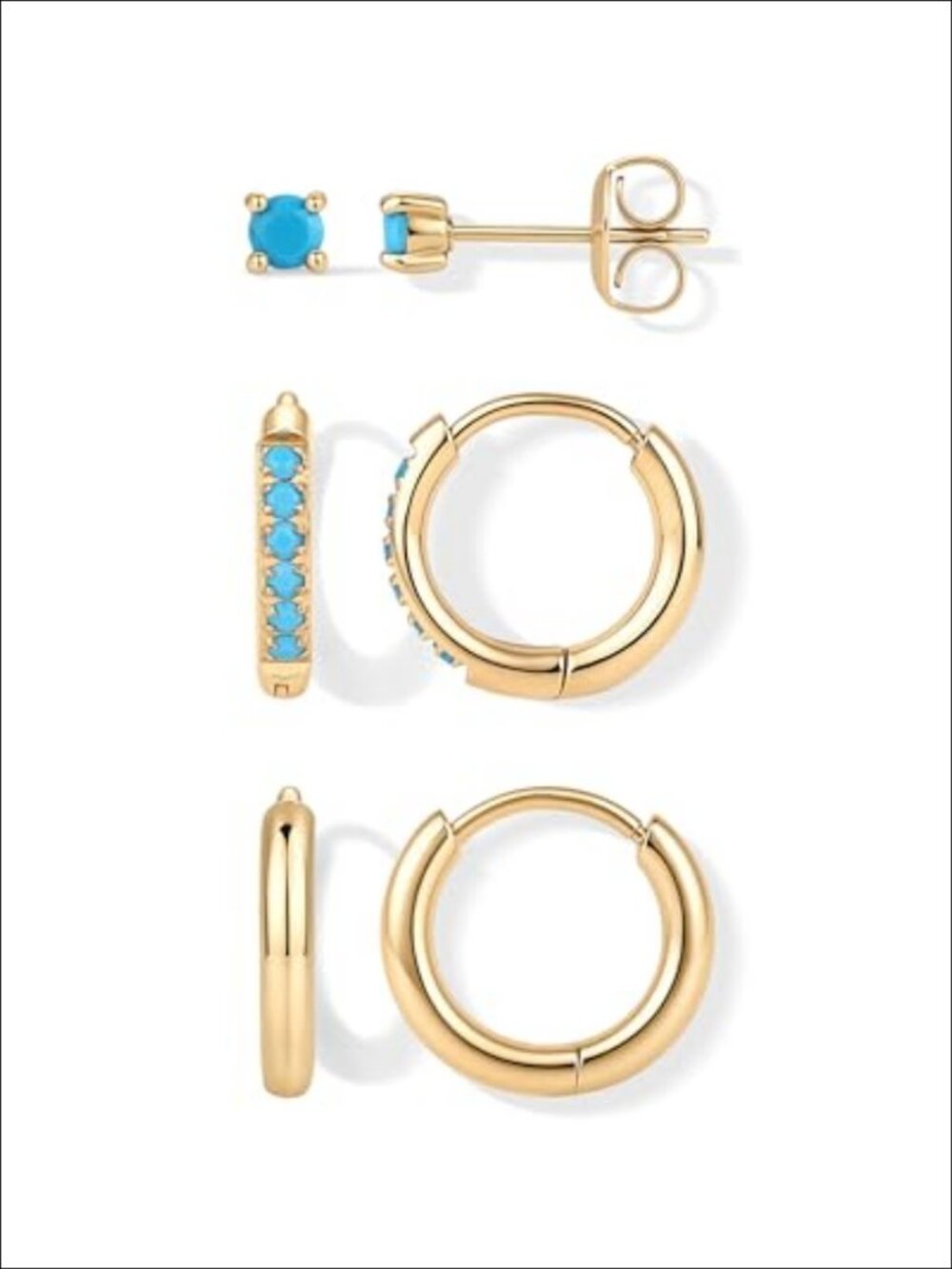 Waterproof Huggie Hoop Earrings Set 14K Yellow Gold Plated Stainless Steel